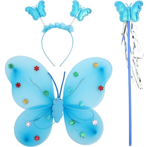 DEARMAMY 1 Satz Schmetterling Geburtstag Dekorationen Flügel Fliegender Schmetterling Schmetterlings-stirnband Für Cosplay Schmetterlings-fee-kostüm Schmetterlings-kostümset Stoff Blue von DEARMAMY