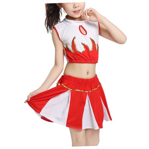 DEARMAMY 1 Satz Tanzkostüm Cheerleader-outfit Für Kinder Cheerleader-outfits Für Die Kinderschule Cheerleader-tanzkleid Outfit Für Mädchen Tanzendes Kostüm Cheerleader-kostümuniform Rot von DEARMAMY