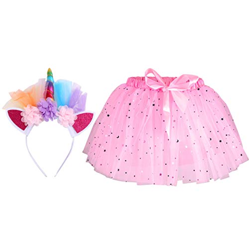 DEARMAMY 1 Satz Tutu-rock Für Mädchen Ballettröckchen Neon Weißer Tüllrock Partyzubehör Festival-outfit Regenbogen-stirnband Outfits Halloween Rave Babykleid Funkelnd Wärmer Rosa Polyester von DEARMAMY