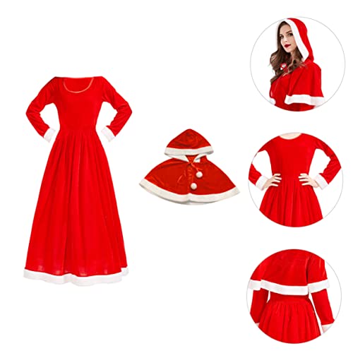 DEARMAMY 1 Satz Weihnachtskleid Frau Claus Kostüm Elfenkostüm Frau Weihnachtsmann-Outfit weihnachtsverkleidung weihnachts verkleidung Partyzubehör Weihnachten langes Kleid Goldener Samt rot von DEARMAMY