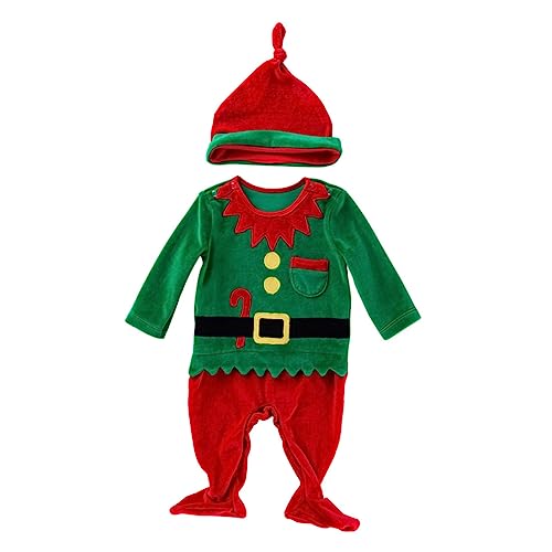 DEARMAMY 1 Satz -Weihnachtskleidung -Weihnachtsfoto-Stütze Weihnachts- -Outfit -Weihnachtsoutfit weihnachtsmütze für -Overall -Cartoon-Overall Baumwolle Green von DEARMAMY