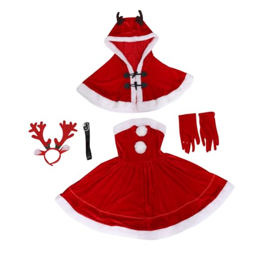 DEARMAMY 1 Satz Weihnachtskostüm Weihnachtsparty-kostüm Kostüme Für Erwachsene Weihnachtsmann Kostüm Für Damen Elegante -tops Für Damen Weihnachtlicher Elchrock Elfenkleid Rot Polyester von DEARMAMY