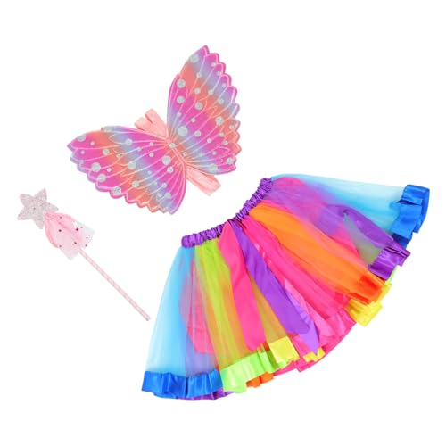 DEARMAMY 1 Set 3 Teiliges Set Anzug Schmetterling Cosplay Flügel Kinder Kostüm Zubehör Outfits Mädchen Feenflügel Karneval Outfit Kleid Kinder Tüll Kostüm Flügel Rosa Tuch von DEARMAMY