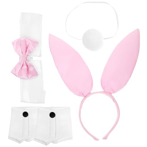 DEARMAMY 1 Set Cosplay Kragen Bunny Ohr Haar Hoop Bunny Ohr Haarband Party Kopfschmuck Plüsch Ball Armband von DEARMAMY