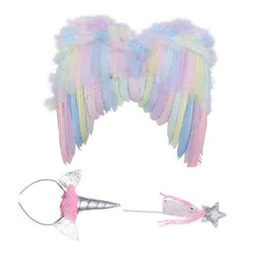 DEARMAMY 1 Set Einhorn Kostüm Für Kinder Spielzeug Kinderkostüme Flügel Kopfschmuck Kostüm Partykostüm Cosplay Engelskostüm Kinderpartyzubehör Bunter Kunststoff von DEARMAMY