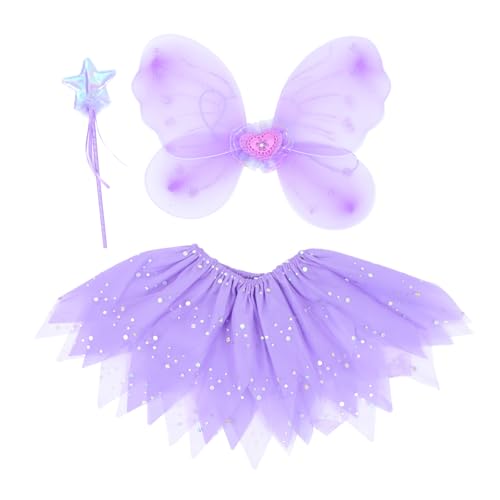 DEARMAMY Feenkleid Flügel Kinder Schmetterlingsflügel Kostüm Set Tutu Kleid Und Stock Für Partys von DEARMAMY