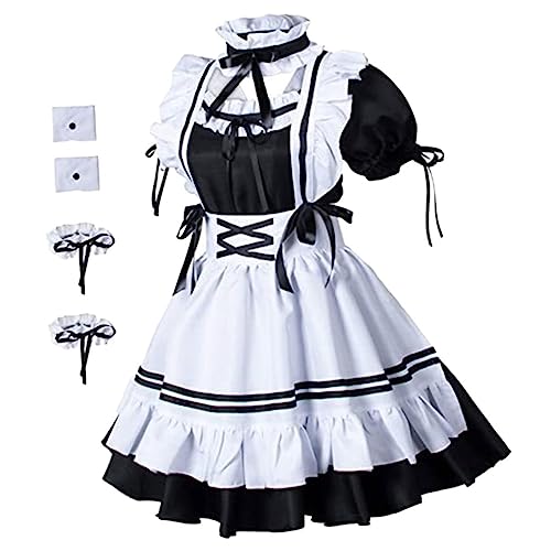 DEARMAMY 1 Set Halloween Cosplay Dienstmädchen Kostü Mit Schürze Armbändern Und Fußbändern Perfekt Für Kostümpartys Und Halloween Feiern von DEARMAMY