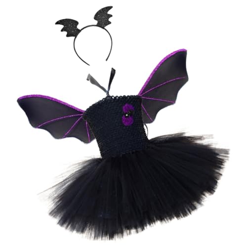 DEARMAMY 1 Set Halloween ädchen Kostü Fledermaus Flügel Kleid Mit Haarreif Und Tutu Rock Für 120 130 Mit Innenfutter Ideal Für Karneval Und Halloween Partys von DEARMAMY