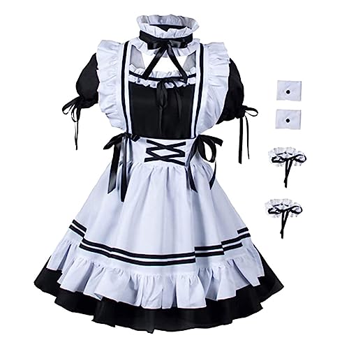 DEARMAMY 1 Set Halloween Maid Kostü Lolita Kleid Mit Schürze Handgelenkbändern Und Fußbändern Für Karneval Und Rollenspiele von DEARMAMY