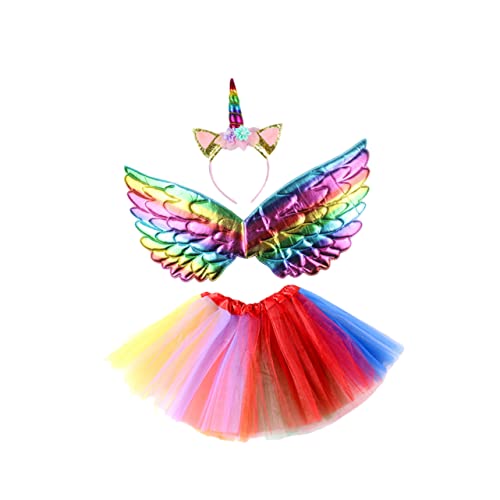 DEARMAMY 1 Set Kinder Cosplay Kostüme Kopfschmuck Flügel Kurzer Kit Cartoon Einhorn Haarband Regenbogenfarbener Engelsflügel Kurzer Für 2-8 Jahre Altes Mädchen in Freier Größe von DEARMAMY