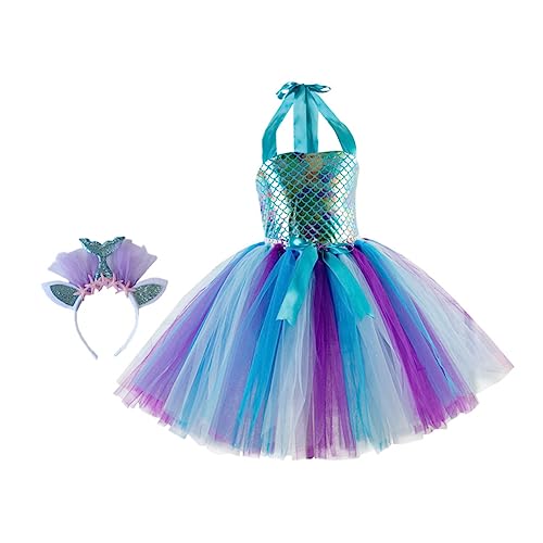 DEARMAMY 1 Set Mesh Rock Mädchen Tutu Para Ballrock Mit Haarband Meerjungfrau Kostüm Haarband Hoop Ball Haargummis Für Mädchen Tüll Ballkleid Mädchen Formelles Kleid Stoff Blau von DEARMAMY