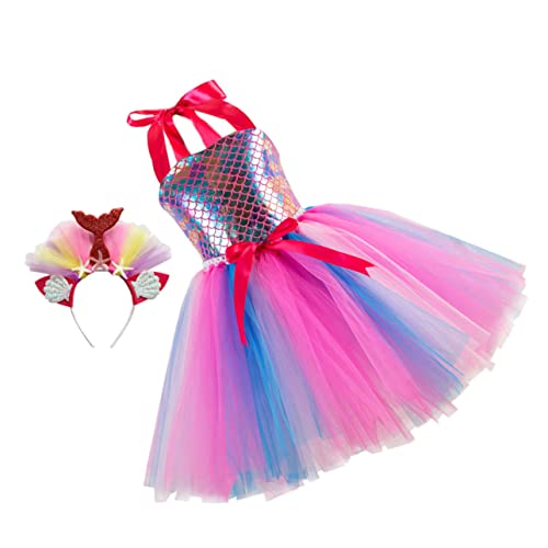 DEARMAMY 1 Set Netzrock Ballkleid Ballkleid Kinderkostüm Geburtstagsfeier Tutu Outfit Outfits Für Mädchen Pailletten Meerjungfrau Outfits Mädchen Stirnband Mädchen Kinderkostüm von DEARMAMY