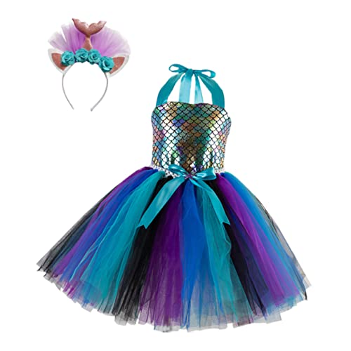 DEARMAMY 1 Set Netzrock Tüllkleid Mädchen Paillettenkleid Kostümzubehör Regenbogen Tutu Kleid Meerjungfrau Tutu Kleid Rock Tüll Ballkleid Mädchen Stirnbänder Kinder Partykleid Tuch von DEARMAMY