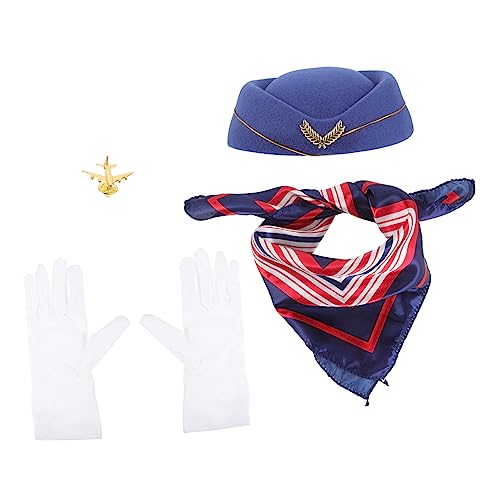 DEARMAMY 1 Set Rot Weiß Und Blau Bandana Stewardess Cosplay Handschuhe Stoff Stewardess Baskenmütze Hut Cosplay Zubehör Für Stewardess Metall von DEARMAMY