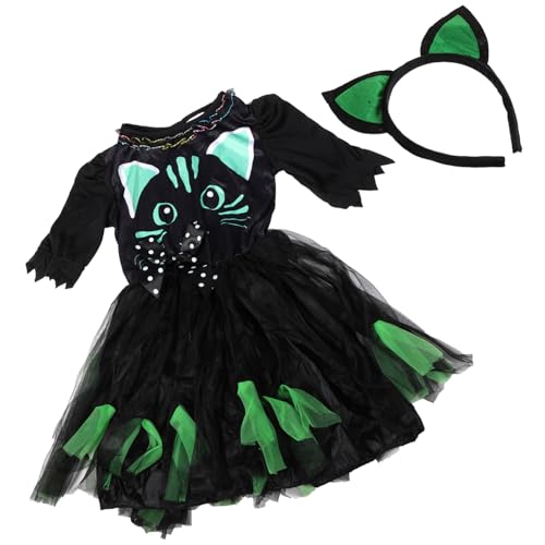 DEARMAMY 1 Set ädchen Katzenkostü Halloween Katzenkleid Cosplay Kostü Mit Katzenohren Haarband Für Schulaufführungen Und Verkleidungspartys von DEARMAMY