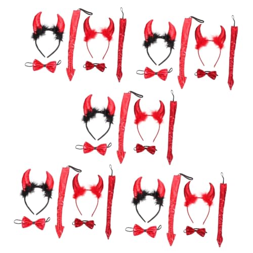 DEARMAMY 10 Sätze Horn-Stirnband-Set halloween party federn Devil costume accessories bow tie bowtie Maske Halloween-Teufelshörner Cosplay-Zubehör Halloween -Requisite Seidenzahnseide rot von DEARMAMY