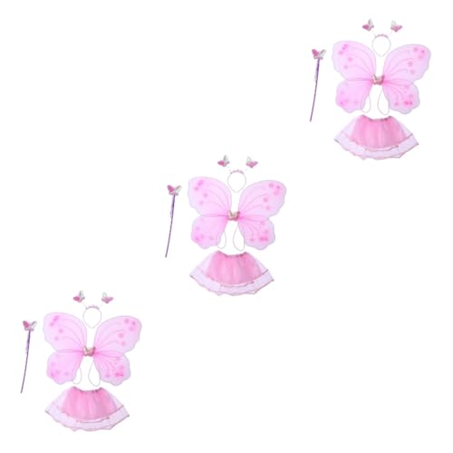 DEARMAMY 12 Stk Kostüm pinker Kinder Verkleidung Outfit für Mädchen Feenflügel für Frauen Mädchen Anzug Tutu-Rock Tutu-Kleider für Mädchen Mädchen-Tutu Kinderkleider Feenstab Stirnband Rosa von DEARMAMY