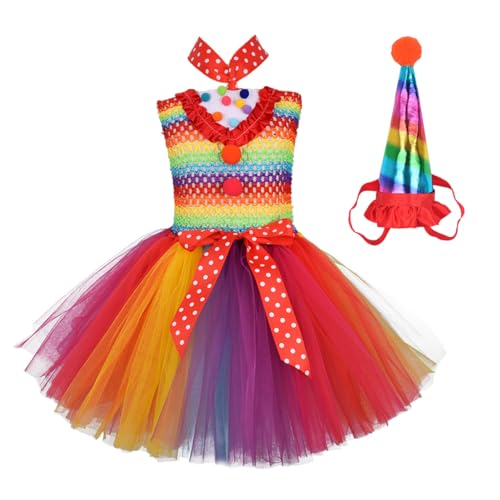 DEARMAMY 1Pc Regenbogen Kleid Anzug Rock Kleid Regenbogen Rock Tutu Rock Clown Kleid Regenbogen Kostüm Regenbogen Party Kleid Cosplay Rock Tutu Kleid Party Rock Cosplay Kleid von DEARMAMY