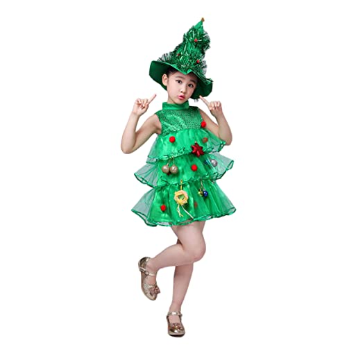 DEARMAMY 1Stk Kindermütze und Kleid kinderkleider kinderkleidung kinder costume Kinder-Cartoon-Performance-Kostüme weihnachtsbaum kleid Weihnachtsbaumhut und -kleid Weihnachtsshow-Kostüm von DEARMAMY