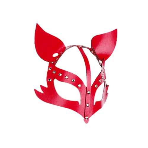 DEARMAMY 1stk Aus Fuchsleder Spitze Venezianische Augenmasken Halloween Cosplay-tiermasken Gothic-pu-halbgesichtsmasken Kostüm Aufdecken Maskerade Zubehör Personalisiert Pu- Rot von DEARMAMY