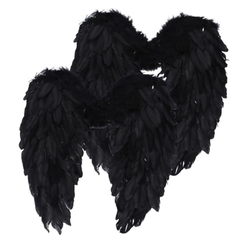 DEARMAMY 2 Pcs Flügel Kostüm Engelskostüm für Feenflügel Flügel u Schwan weihachtsdeko weinachtendecor Karnevalsflügel Cosplay Engelsflügel Engelsgefieder Flügel prop Feder Black von DEARMAMY