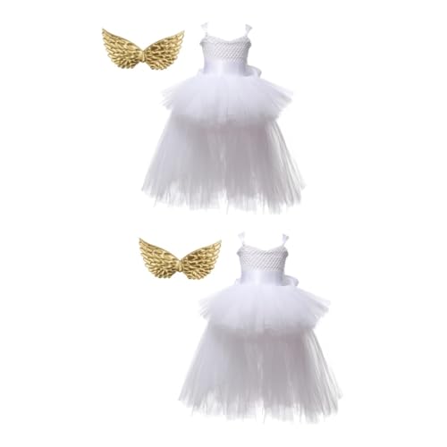 DEARMAMY 2 Sätze Feennetz-Tutu halloween costume halloweenkostüme für kinder Mädchen-Outfits Feen-Tutu-Kleid für Mädchen goldener Rock Mädchenkleider Halloween-Tutu-Kleideranzug Weiß von DEARMAMY