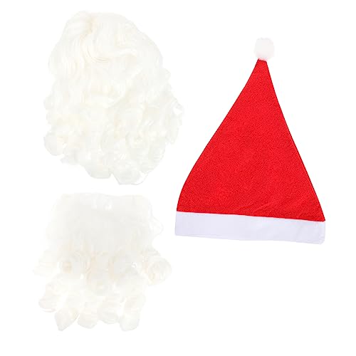 DEARMAMY 2 Sätze Weihnachtsanzug Männer Hüte Weihnachtsmann Perücke Requisiten-kit Für Das Weihnachtsmann-kostüm Santa Perücke Bart Weihnachtsmann-Outfit Feiertagshüte Polyester von DEARMAMY