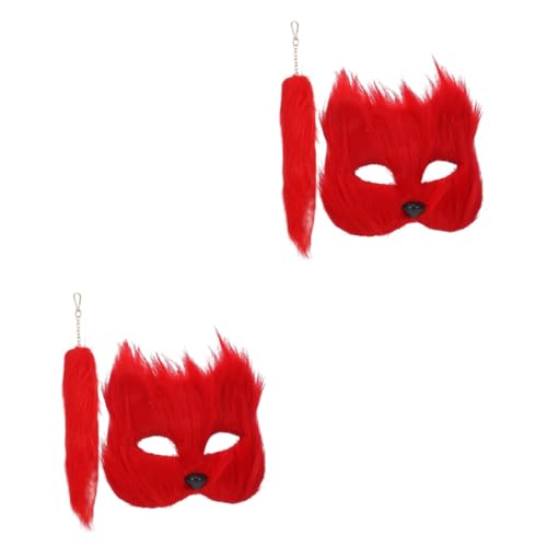 DEARMAMY 2 Sets Fuchsmaske Fuchsschwanz Requisite Halloween Fuchsmaske Fuchs Cosplay Maske Maskerade Cosplay Maske Partymaske Frauenmaske Cosplay Maske Requisite Cosplay Fuchsmaske von DEARMAMY