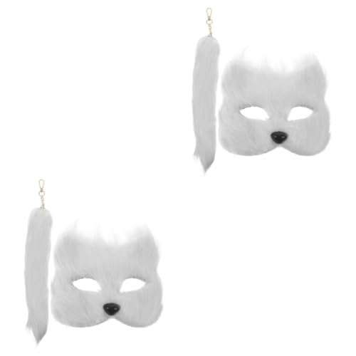 DEARMAMY 2 Sets Fuchsmaske Maskerade Cosplay Maske Fuchskostüm Maskerademaske Halloween Fuchsschwanz Tiermasken Für Erwachsene Karneval Maske Fuchsschwanz Kostüm Cosplay Fuchsmaske von DEARMAMY