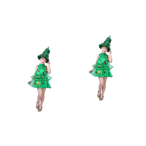 DEARMAMY 2 Stk Kindermütze und Kleid weihnachtskleider kinder weihnachtskleider für kinder Outfits für Mädchen Weihnachtsshow Weihnachtsbaumhut und -kleid Kinder-Cartoon-Performance-Kostüme von DEARMAMY