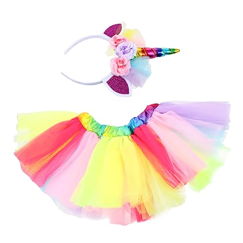 DEARMAMY 2 Stück 1 Satz Einhorn-Tutu-Rock -Kit -Outfits bauschige Kleider einhornkostuem tullrock Requisiten verkleiden einhorn kopfschmuck schöner Tutu-Rock Polyester (Polyester) von DEARMAMY