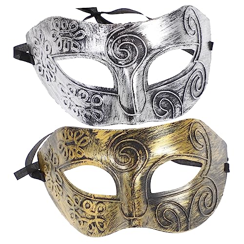 DEARMAMY 2 Stück Luxuriö Herrenmasken Im Retro Stil Venezianische Halbe Gesichtsmaske Für Karneval Maskenball Und Halloween Bronze Und Elegante Kostümdekoration von DEARMAMY