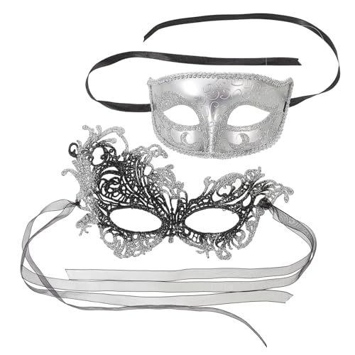 DEARMAMY 2 Stück Paar-Maskenmasken Metallmasken Venezianische Partymasken Vintage-Masken Halloween-Kostümmasken Karnevalsmasken von DEARMAMY