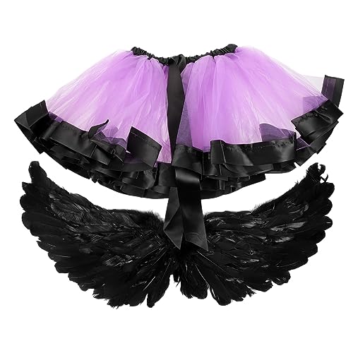 DEARMAMY 2 Teiliges Halloween Kostü Für ädchen Schwarzes Tutu Mit Federflügeln Ideal Für Cosplay Und Partys Perfektes Accessoire Für Kleine Engel Und Halloween Feiern von DEARMAMY