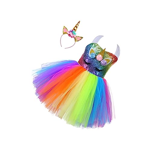 DEARMAMY 2-teiliges Set Partyrock Für Mädchen Einhorn-tutu-kleid Gazerock Für Mädchen Einhorn-party-stirnband Kinderanzüge Einhorn Kostümkleid Kinder-kits Mädchen Stirnband Kinderrock von DEARMAMY