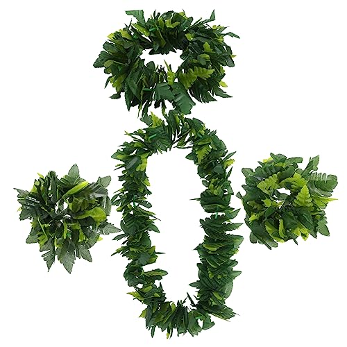 DEARMAMY 24 Stück 1 Hawaiianische Girlande Hula Hawaiianische Party Luau-armbänder Stirnband Blumen-kit Grüne Outfits Hawaiianisches Partykostüm Luau-halloween-kostüm Blatt-lei Vert Bandeau von DEARMAMY