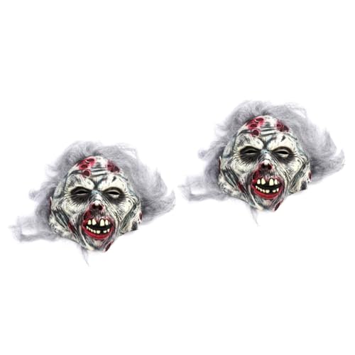 DEARMAMY 2St Grauhaarige Zombie-Horrormaske aus Halloween- Halloween-Partymaske Teufel Kostüm halloween costume halloween mouth Silikonmaske Halloween-Gesichtsmaske von DEARMAMY