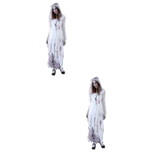 DEARMAMY 2St Halloween-Brautkostüm Halloween-Kostüme für Frauen Cosplay-Kostüme Geisterbraut Kostüm halloween costume halloween kleidung Halloweenkostüm Geisterbraut-Kostüm Weiß von DEARMAMY