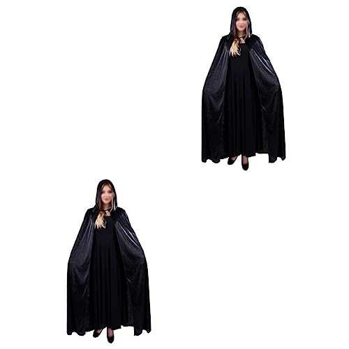 DEARMAMY 2St Hexenmantel Halloween Costume Halloween Kleidung Witch Costume Halloween Party Fasching Kleidung Outfit schwarzes Kostüm mit Kapuze Zauberer-Kapuzenrobe Halloweenkostüm Black von DEARMAMY