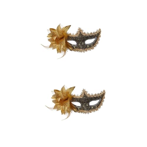 DEARMAMY 2St Spitzenmaske für Maskenball halloween masken halloweenmaske masken für halloween PU mask Venezianische Maske golden Halloween-Kostüm Spitze Gesichtsmaske Kostüm-Party-Maske von DEARMAMY