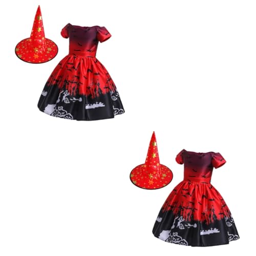 DEARMAMY 2st Kleid Hexenkostüm Für Damen Halloween-hexenhut Kinderkostüm Halloweenkostüm Mädchen-outfit Outfits Für Mädchen Maskerade-outfit Cartoon-rock Rot von DEARMAMY