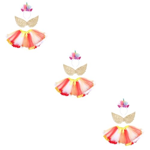 DEARMAMY 3 Sätze Ballettröckchen Kinderkleider Für Hochzeiten Kostüme Für Mädchen Ballkleider Party-kid, Das Kostüm Aufführt Einhornrock Party-kostüm-kit Kleinkind Stirnband Polyester von DEARMAMY