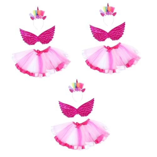 DEARMAMY 3 Sätze Ballettröckchen Kinderpartykostüm Hochzeit Stirnband Kinder Einhorn Cosplay Rock Performance-kostüm Abschlussball Anzug Geburtstagsoutfit Für Mädchen Feenflügel Polyester von DEARMAMY