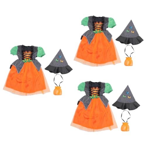 DEARMAMY 3 Sätze Kostüme Für Kinder Halloween-cosplay-kleid Hexenoutfit Für Frauen -halloween-outfit Hexenkostüm Mütze Mädchen Halloween Hexenkleid -mädchen-kleider Elasthan von DEARMAMY