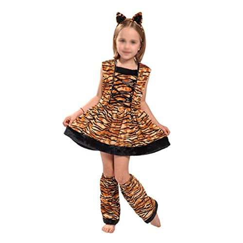 DEARMAMY 3 Sätze Performance-Kleidung Kinder Cosplay Partykleid Mädchenkostüm Tiger-Cosplay-Kostüm Tierkostüm für Kinder Mädchen-Outfit Kinderkostüm Cosplay-Zubehör Kostüm für Rollenspiele von DEARMAMY