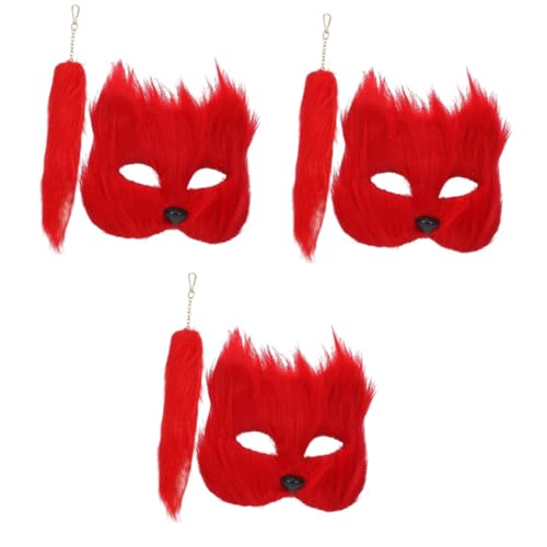 DEARMAMY 3 Sets Fuchsmaske Halloween Augenmaske Fuchsmaske Cosplay Tierschwänze Maskerade Cosplay Maske Fuchsschwanz Karnevalsmaske Fuchs Cosplay Maske Maskerade Maske Halloween von DEARMAMY