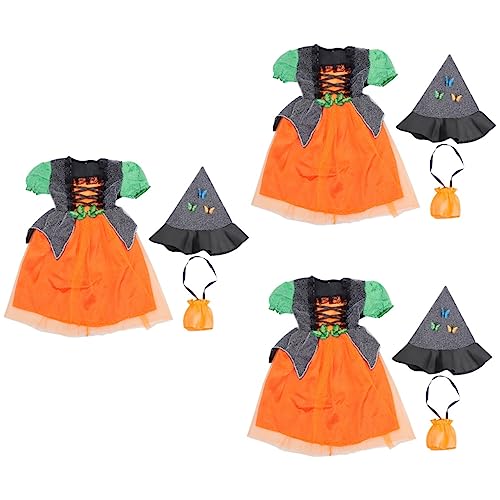 DEARMAMY 3 Sets Kinderkostüme Mädchen Outfit Mädchen Kleidung Halloween Hexenkostüm Hexenkleid Für Mädchen Outfits Kind Cosplay Kleidung Ballkleider Hexenkostüm Kappe Spandex von DEARMAMY