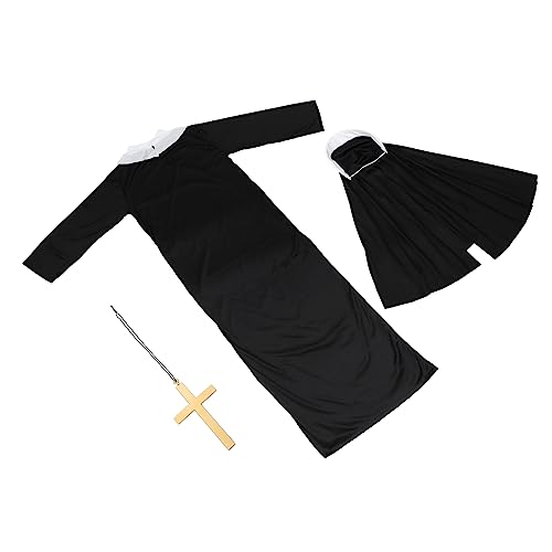 DEARMAMY 3 Sets Nonnenkostüm Für Erwachsene Schwarze Outfits Für Frauen Jesus Kostüm Übergröße Nonnenkostüm Schwarzes Dekor Nonnenkostüm Nonnen Outfit Halloween von DEARMAMY