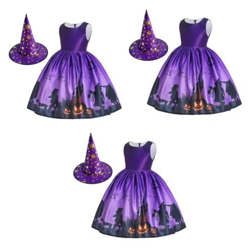 DEARMAMY 3 Stk Hexenoutfit für Kinder witch costume kinderkostüme halloween lila Rock des Halloween-Kostüms Maskerade-Hexen-Outfit Halloween-Hexenkostüm Cartoon-Rock Violett von DEARMAMY