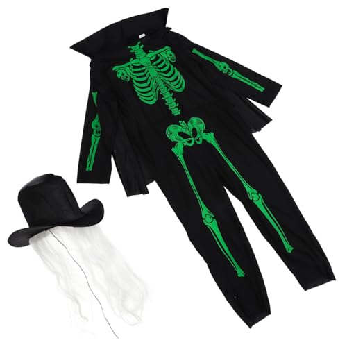 DEARMAMY 3 Teiliges Halloween Cosplay Kostü Für Erwachsene Glow The Dark Skelett Jumpsuit Mit Haube Und Umhang Für Frauen Lustiges Einteiler Outfit Für Karneval Und Halloween Feiern von DEARMAMY